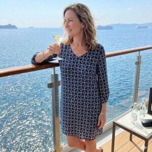 ESCAPADA Navy and White Resort Tunic Size Large NWoT